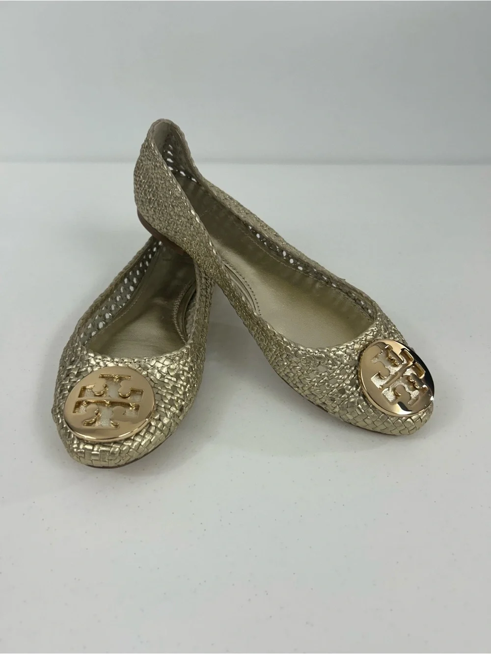 Tory Burch Reva Pasedena Woven Gold Ballet Flats Size 7.5